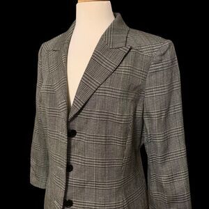 Plus Size Vintage Oversized Black Plaid Blazer shoulder pads Size 14